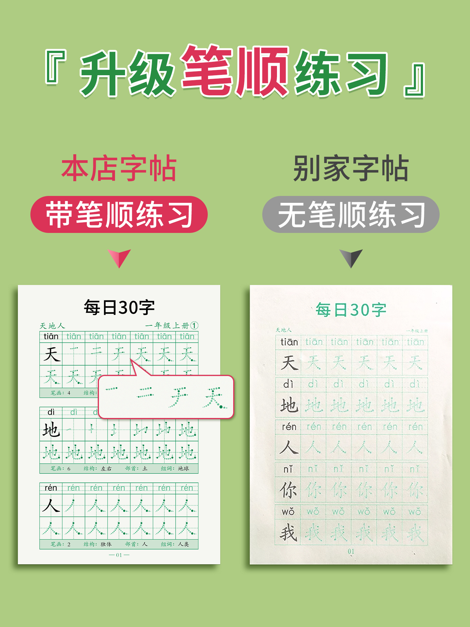 一年级上册下册同步字帖二年级三语文每日30字练字帖人教版小学生