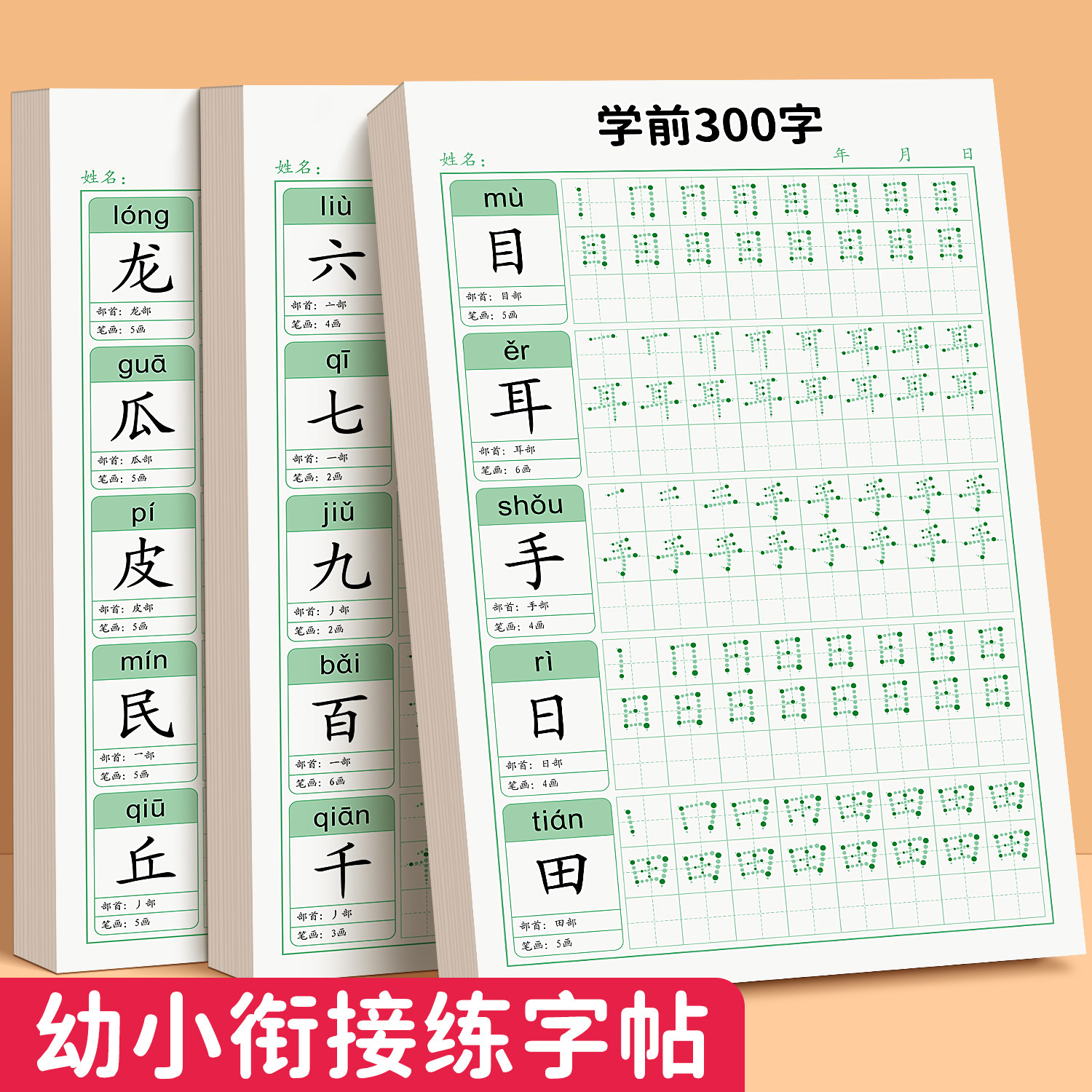 幼小衔接练字帖学前300字汉字描红全套学前班专用练字本幼儿大班每日一练初学者练字幼升小写字入门笔画笔顺控笔点阵专用字帖儿童
