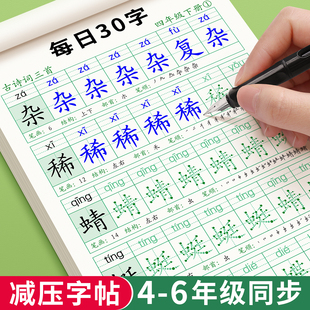 四年级下册同步字帖五年级六年级小学生专用每日30字练字帖语文上册下册人教版硬笔书法每日一练456下练字贴描红本写字帖每日打卡