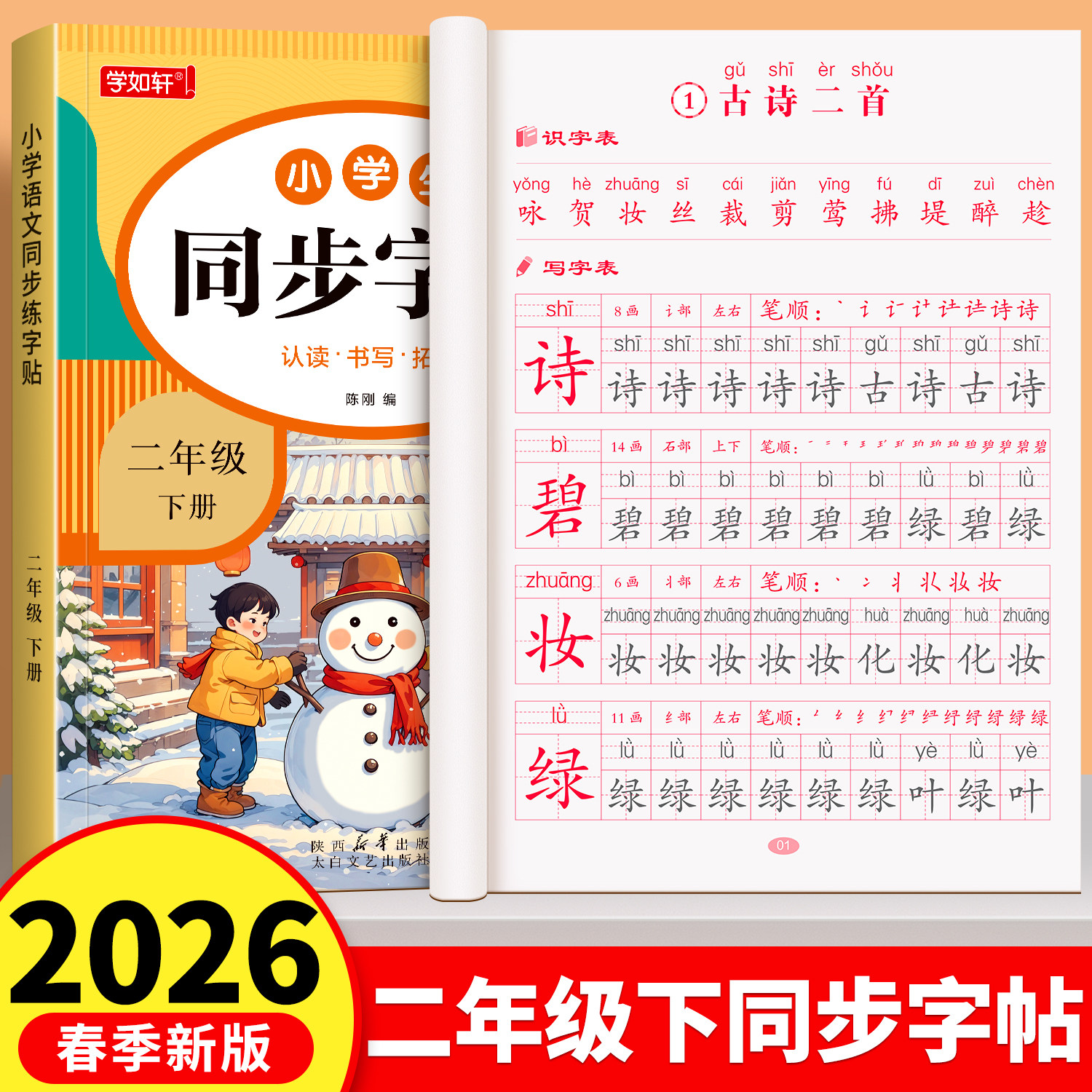 二年级下册练字帖语文同步字帖人教版小学生专用字帖拼音生字词描红字帖写字课课练2年级下学期同步练习字帖部编教材练字每日一练
