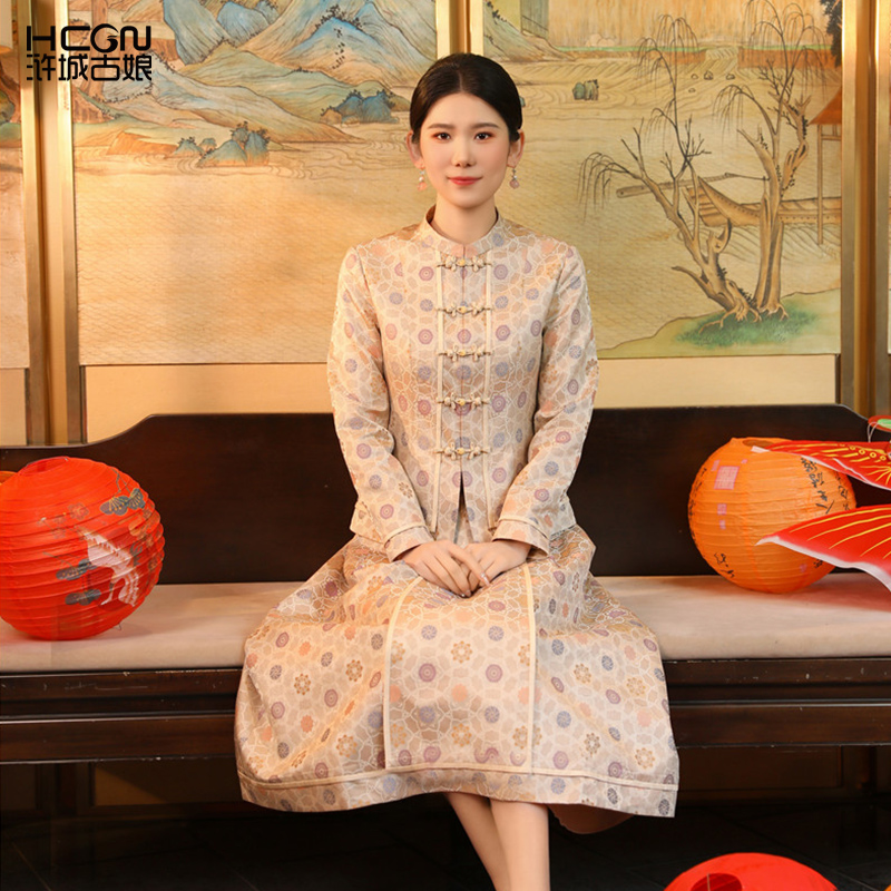 100桑蚕丝国风气质印花舒适套装