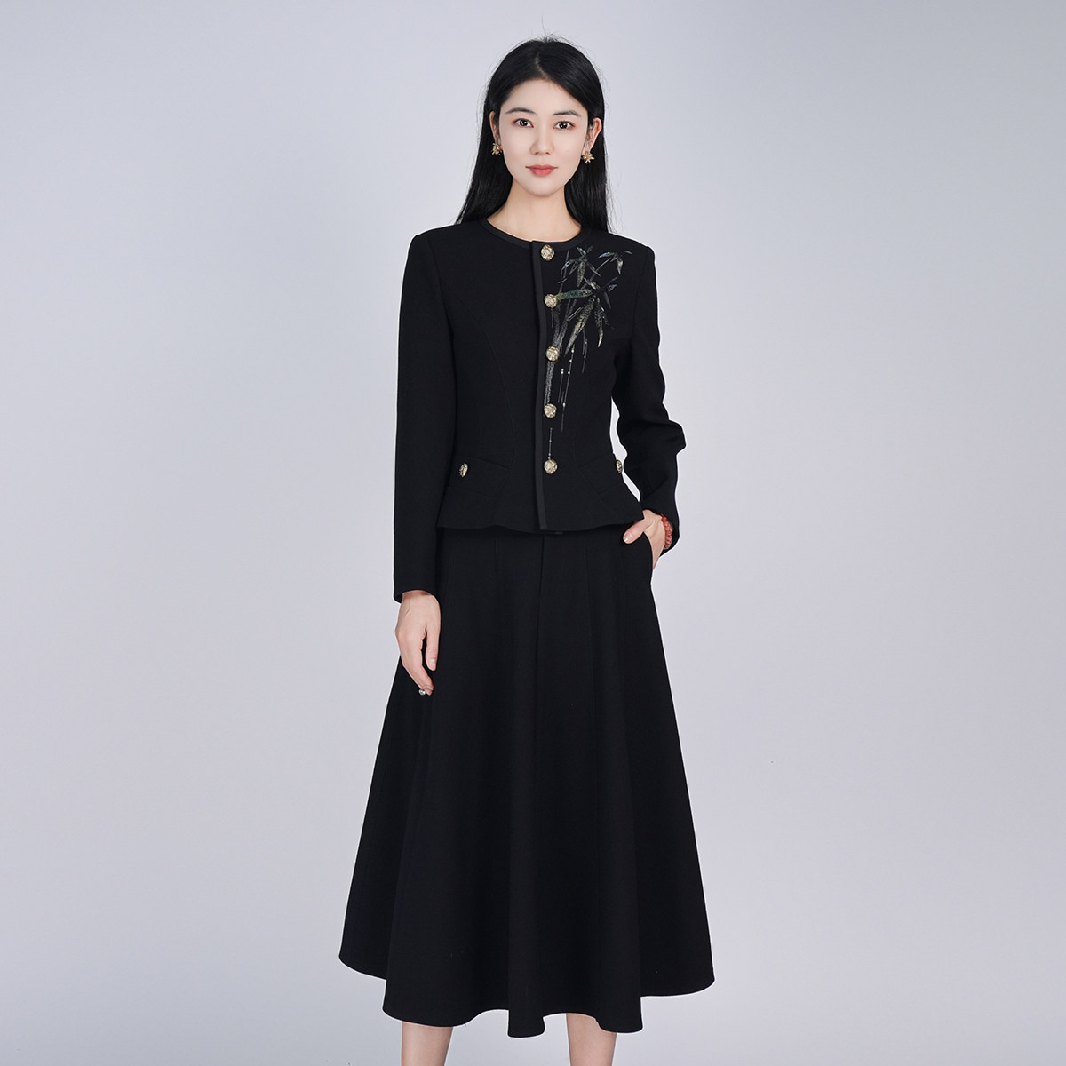 浒城古娘新款羊毛高定气质长袖优雅通勤新中式国风套装裙女秋季