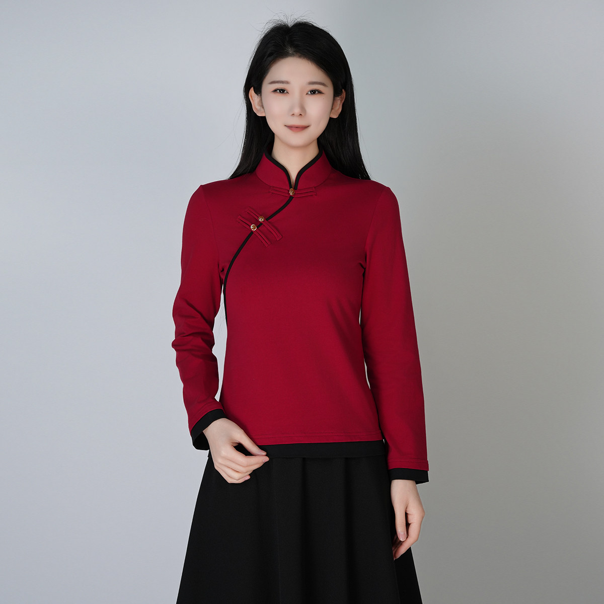 浒城古娘新款棉质复古立领百搭短款长袖新中式国风T恤上衣女春秋,女装/女士精品,T恤,淘宝优惠券,粉丝福利购,淘宝优惠卷