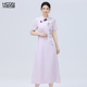 国风旗袍连衣裙女夏季 新中式 竹叶印花立领盘扣中长款 浒城古娘新款