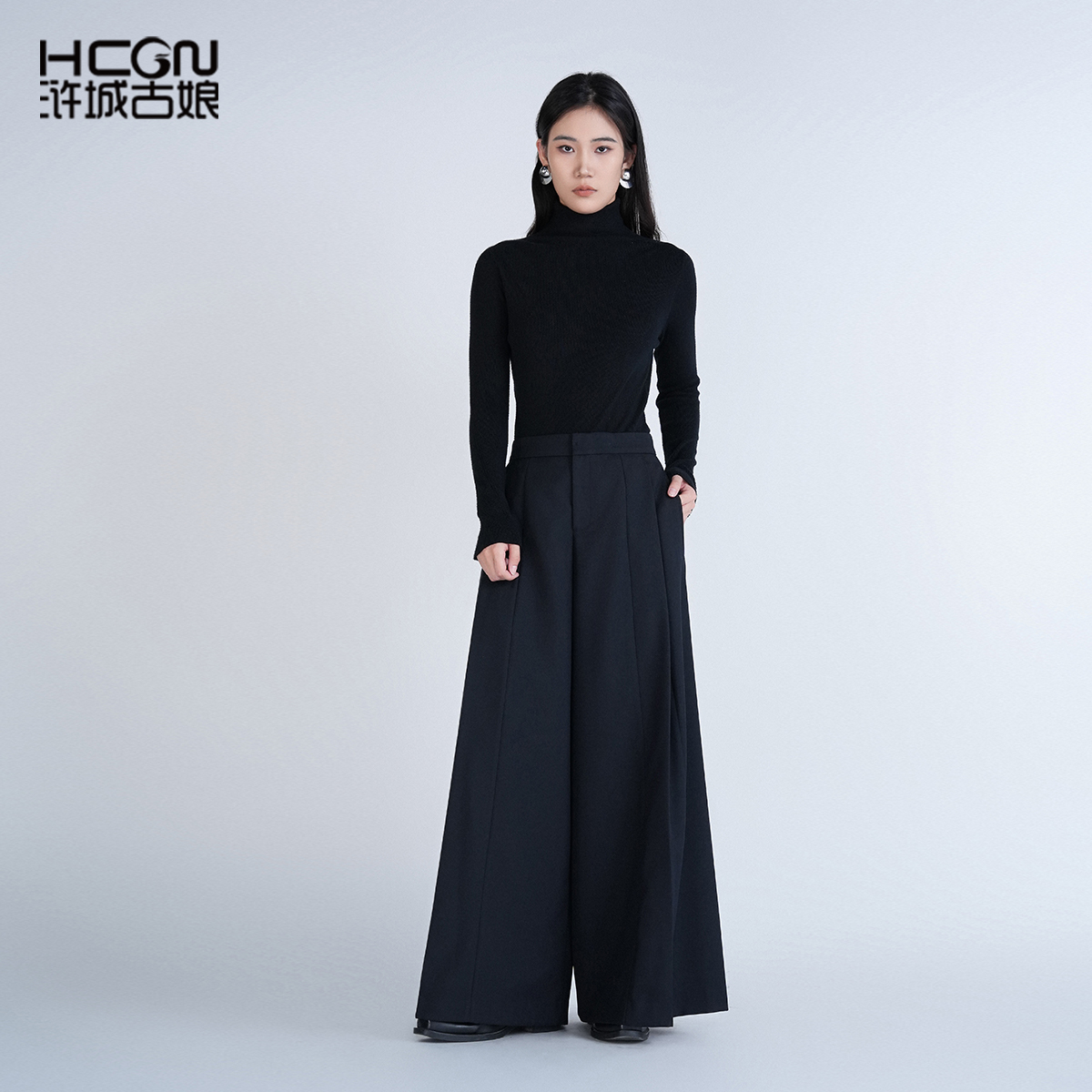 中国风绵羊毛宽松显瘦有型阔腿裤