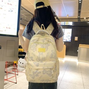 简约休闲双肩背包女ins高颜值书包高初中大学生女大容量背包 新款