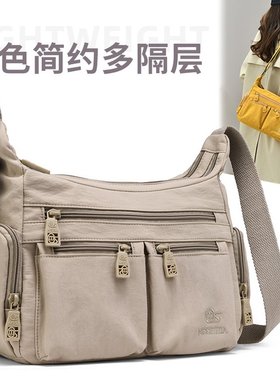 多口袋轻便斜挎包女防泼水尼龙布大容量单肩包妈妈包通勤休闲包潮