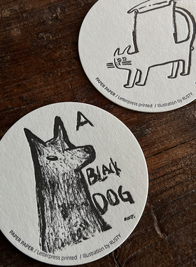 猫狗趣味插画北欧ins风杯垫防水艺术纸活版印刷可作装饰画礼物卡