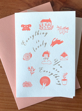 创意插画折叠贺卡ins风简约浪漫表白生日情侣闺蜜进口棉纸含信纸