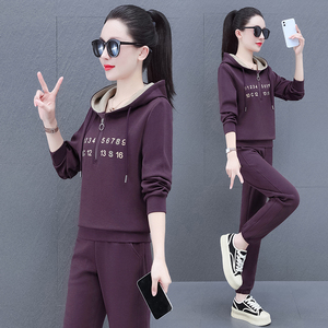 休闲运动服套装女2024春装新款时尚洋气时髦连帽卫衣阔腿裤两件套