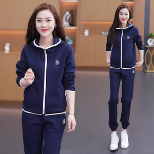 休闲运动服套装女2024春季新款时髦洋气连帽开衫显瘦阔腿裤两件套