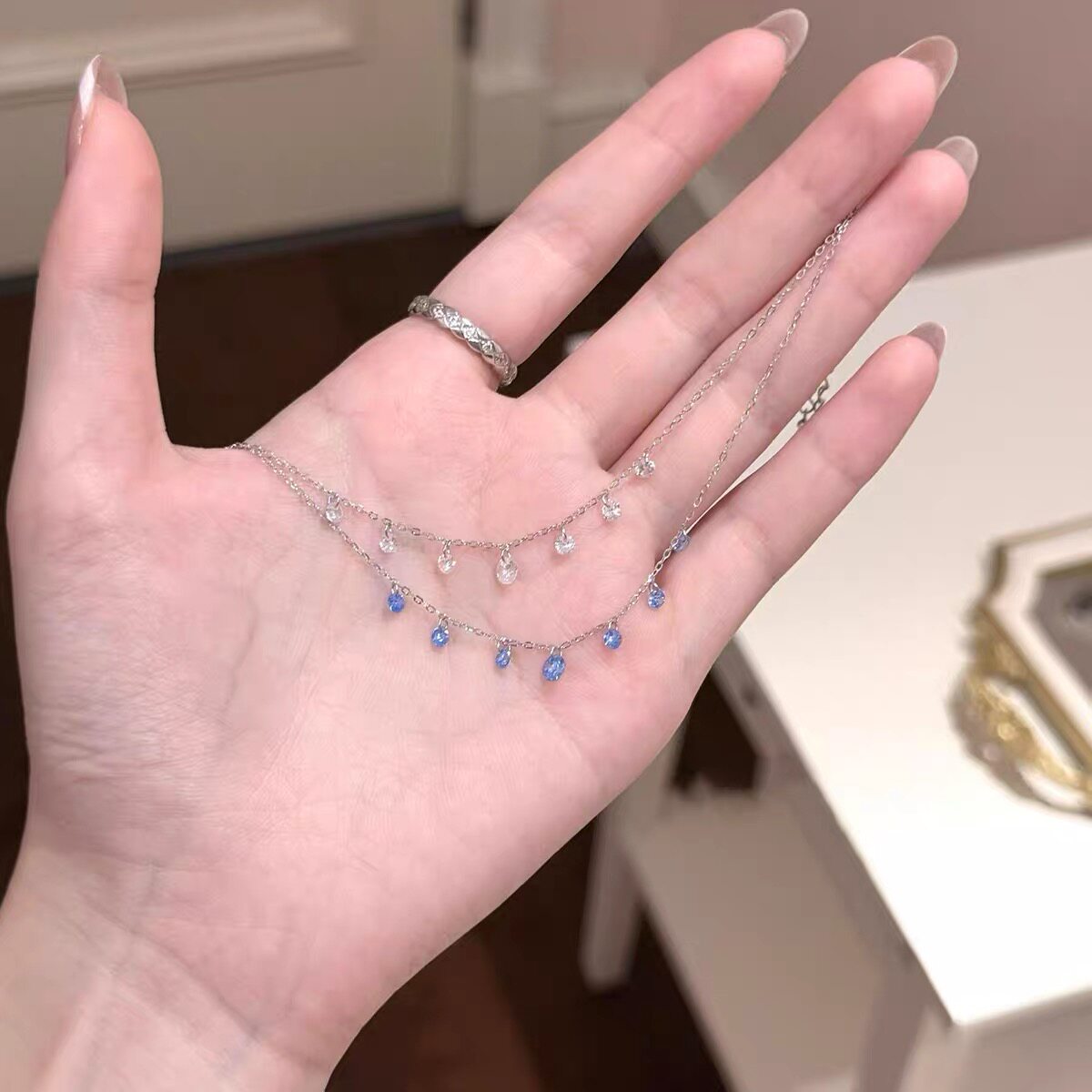 蓝色水滴吊坠脚链女超仙
