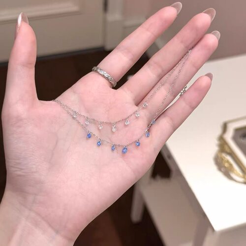 蓝色水滴吊坠脚链女超仙
