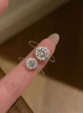 超隐形人鱼之泪S925银莫桑钻戒指女轻奢高级感圆形鱼线闪钻食指戒