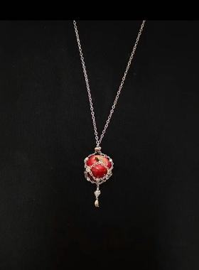 圣诞节红苹果网兜项链女士小众个性设计感甜美百搭毛衣链闺蜜礼物