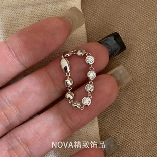 极简主义泡泡钻软链戒指女银色高级感日常叠戴独特食指戒指环饰品