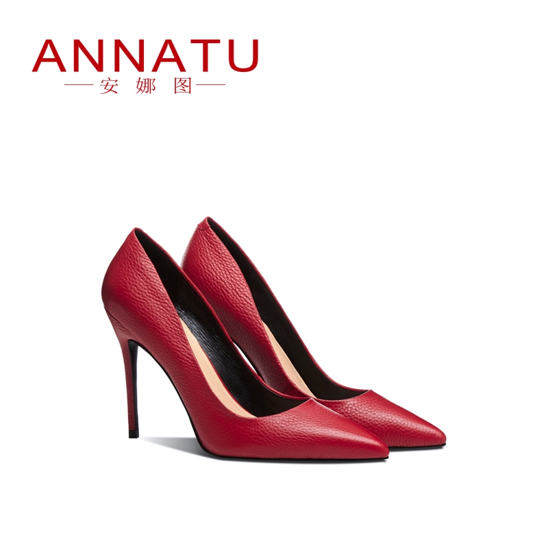 安娜图春季真皮高跟鞋高跟鞋