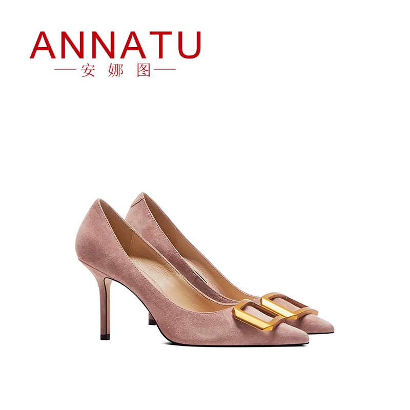 安娜图春秋季方扣8cm时装高跟鞋