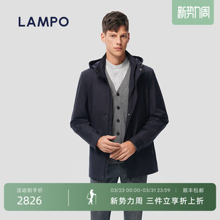 可拆卸连帽中长款 100%绵羊毛 外套夹克男 蓝豹 lampo