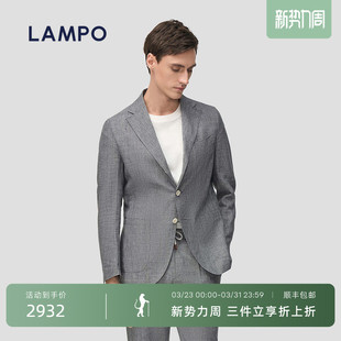 进口毛麻 西装 LAMPO 西服上衣进口亚麻正装 外套 蓝豹男士