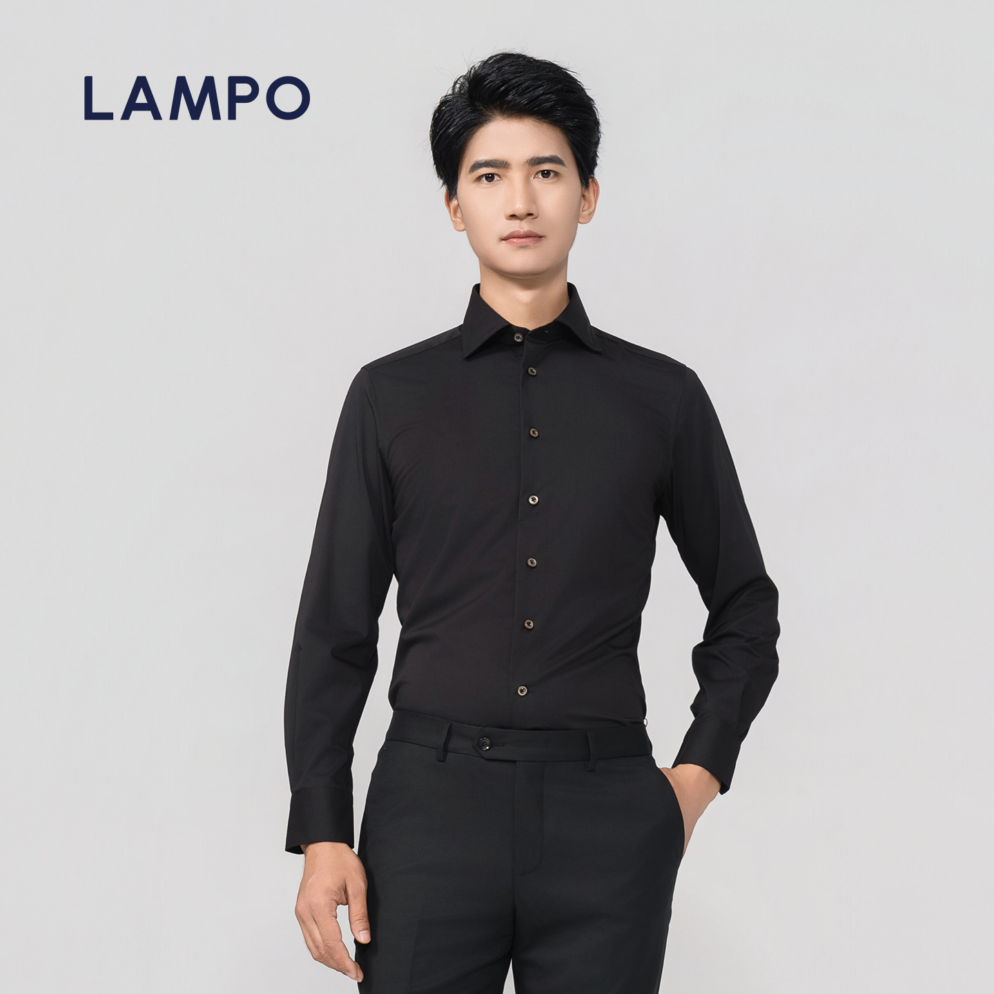 【25秋冬新品】LAMPO/蓝豹男士长袖衬衫商务休闲工装衬衣黑色