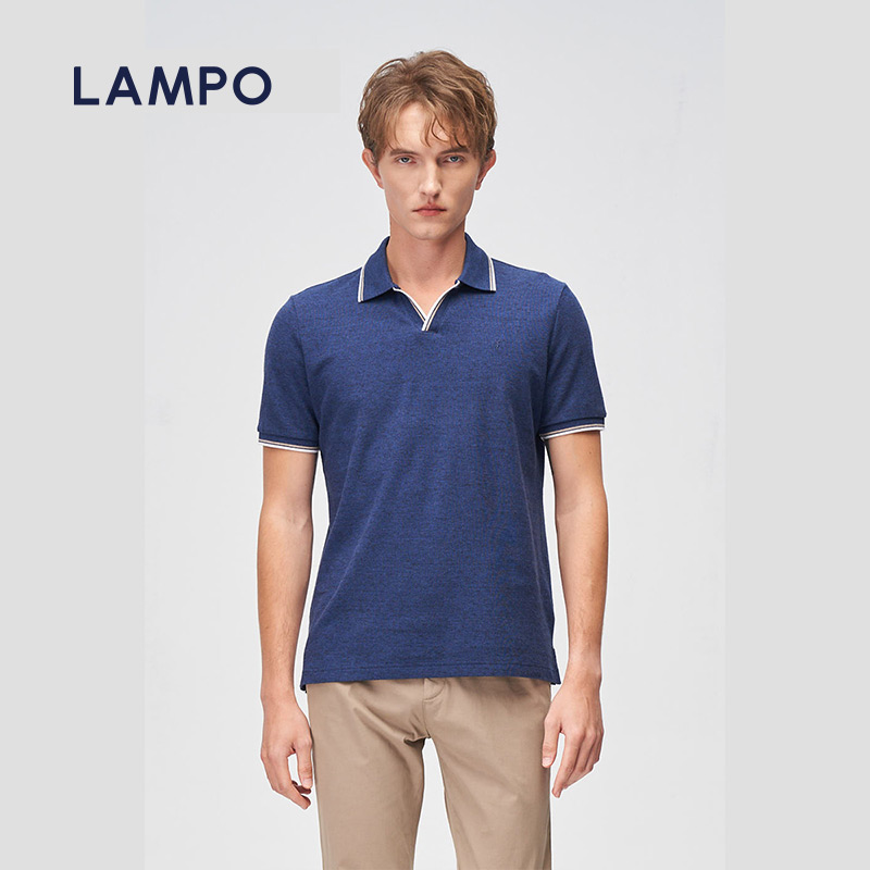 LAMPO夏季短袖美棉V领polo衫