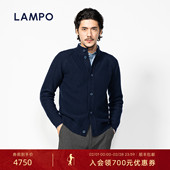 25秋冬 长袖 LAMPO 蓝豹男士 开衫 圆领羊毛羊绒深蓝针织衫