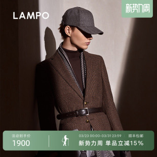 单西服千鸟格进口羊绒西装 蓝豹男士 LAMPO 西服男 花呢针织