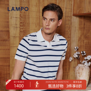 25春夏新品 polo衫 LAMPO 短袖 哈瓦那长绒棉横机T恤衫 蓝豹男士