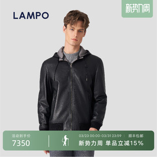 蓝豹羊皮革皮衣男轻便保暖连帽休闲商务皮夹克 LAMPO 羊皮革