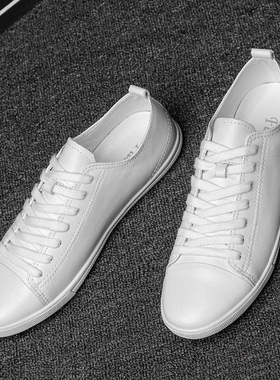 男士白鞋小白鞋男夏款新款夏季白鞋男鞋套脚板鞋休闲爆款真皮鞋子