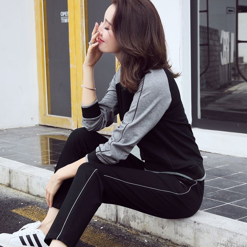 加肥加大码女装套装秋款2018新款春秋胖mm胖妹妹运动两件套200斤