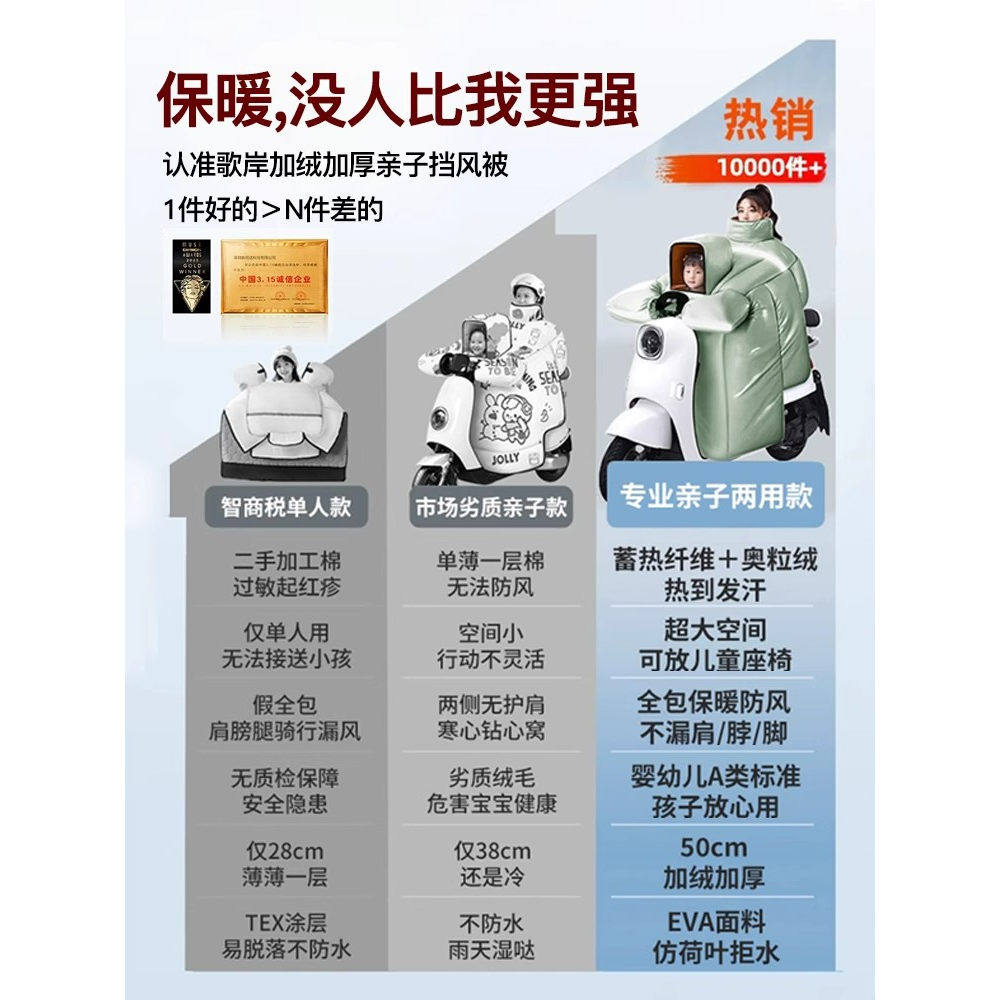 亲子款电动车挡风被冬季加绒加厚防水防寒骑电瓶自行车母子保暖罩