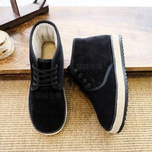 农村手工棉鞋冬季羊毛毡子大系带加绒棉鞋厚底防滑保暖毡底手工鞋