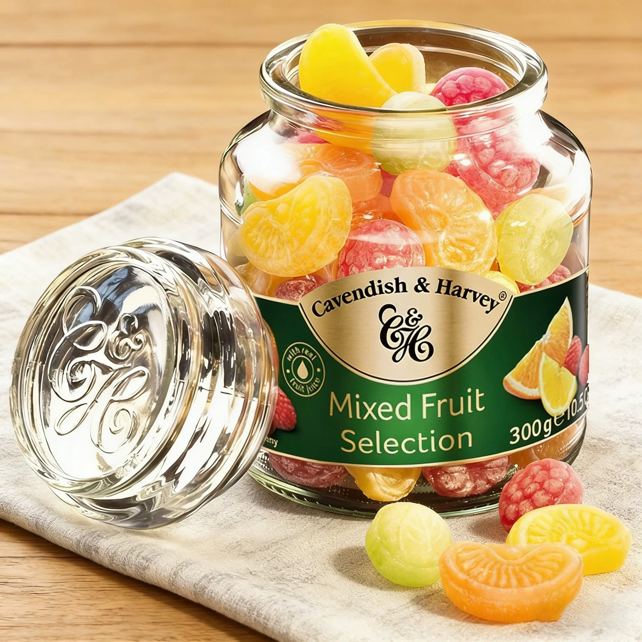 德国进口嘉云什锦水果味糖果300g玻璃装硬糖零食混合水果味喜糖年