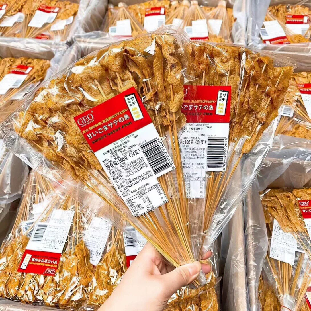 泰国进口GEO金东洋沙爹鱼味串24支如意牌鱼片鱼形开袋即食休闲品