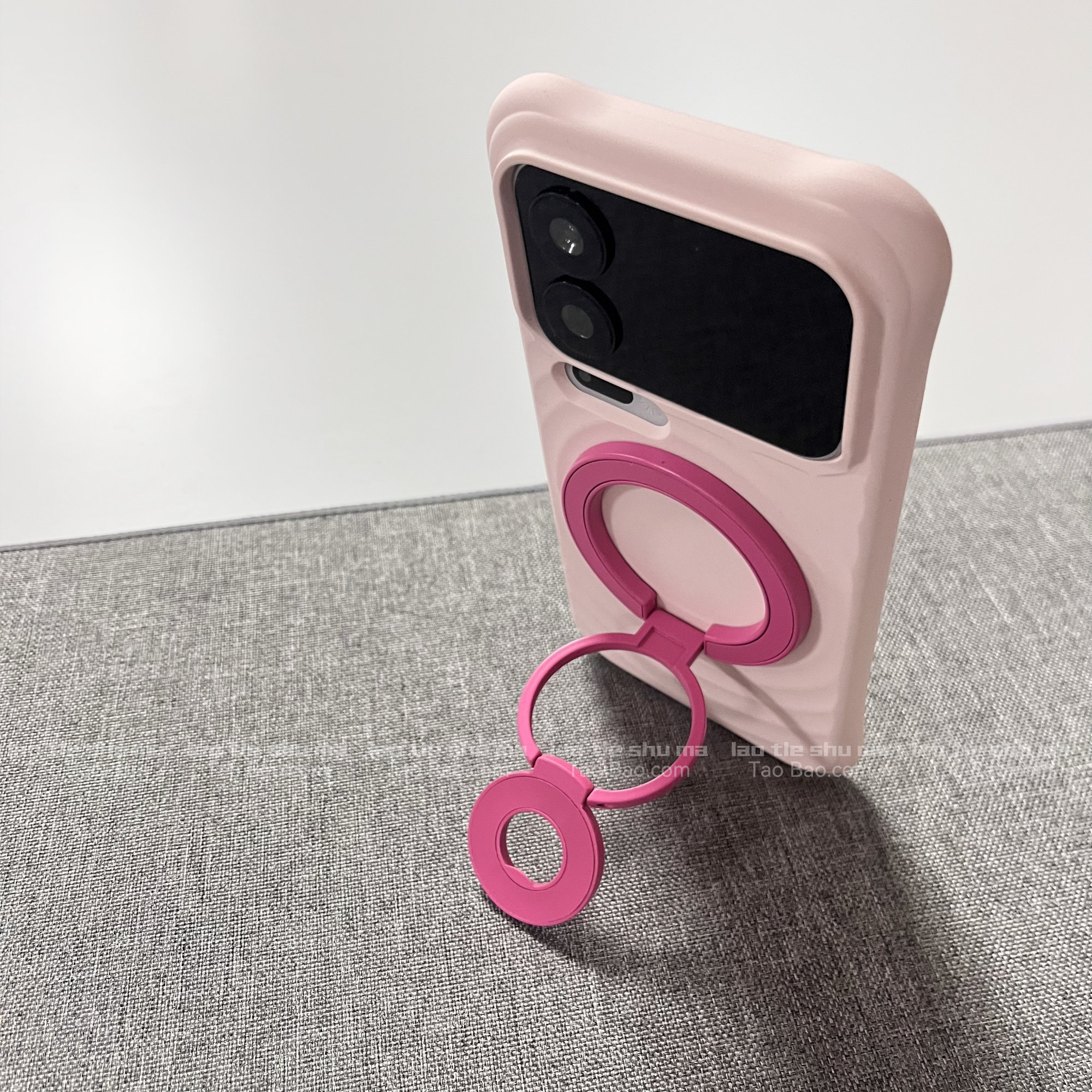 高级感ins风玫红色双面磁吸三折叠支架适用小米17pro max/14/15手机壳iPhone苹果13波漾液态硅胶樱花粉耐脏女