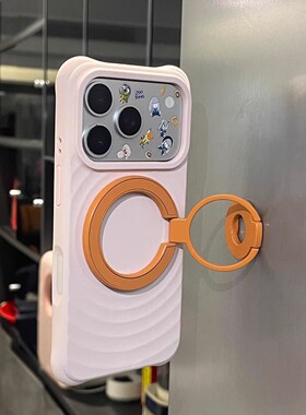 撞色简约双面磁吸三折叠金属支架适用小米17pro max手机壳iPhone17苹果15指环扣16plus波漾14液态硅胶13浅粉