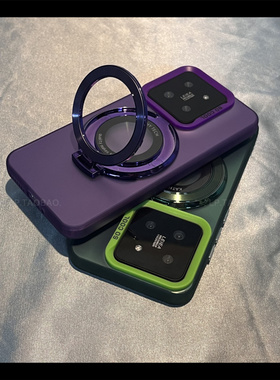 暗紫色磁吸支架K90适用15小米17/14T手机壳K70/K60红米K80金属Note12磨砂13PRO+高级11全包Turbo4至尊版civi5