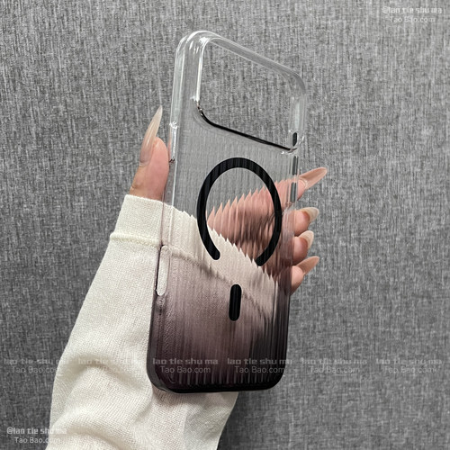 高级感瓦楞渐变黑色透明磁吸适用Air适用iPhone苹果17/18promax手机壳15/14plus/16超轻薄13亚克力金属按键硬