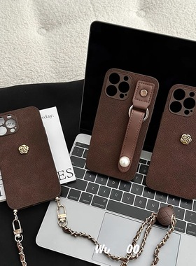 小香风山茶花气质复古适用OnePlus一加ACE6/13T手机壳15/11皮质ACE5至尊版带链条3PRO/2V腕带秋冬磨砂