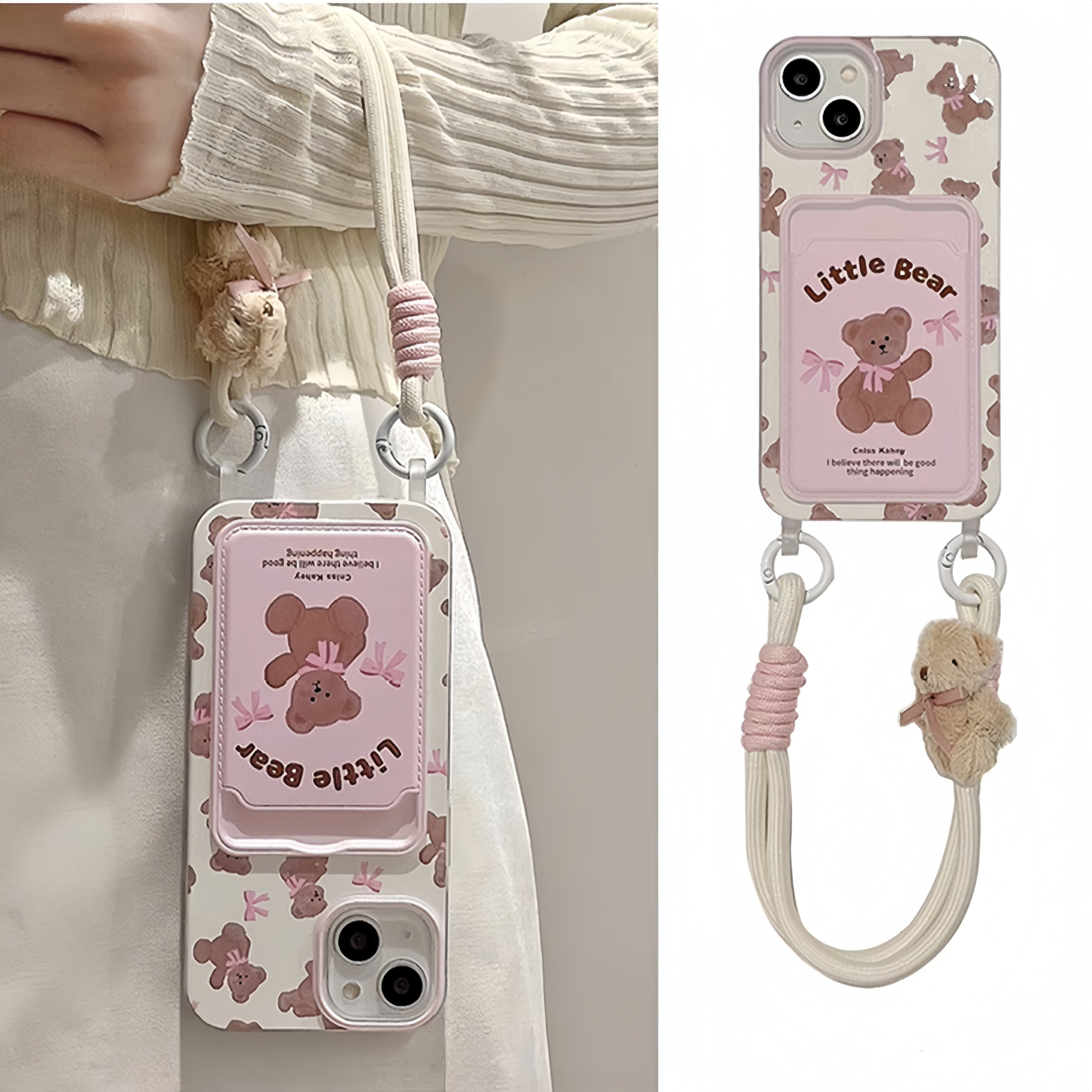 蝴蝶结玩偶毛绒小熊卡包适用K70小米15/14手机壳K80/Note10/13PRO+红米k50/civi卡通4挂绳K40硅胶11/60女12T