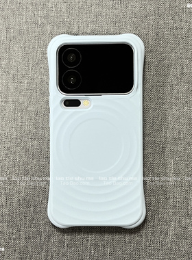 ins风奶蓝色牛角波漾韩国磁吸适用15小米17PROMAX手机壳13/14/Mi17pro液态硅胶耐脏带挂孔软糯水波纹四角防摔