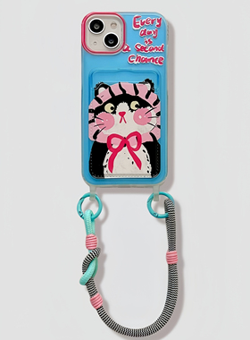 卡包蓝色油画头套猫K9S适用OPPO Reno12/10手机壳9/8手提挂绳A2M新款7/5少女A3PRO创意K12/A1/A93S/A58硅胶6