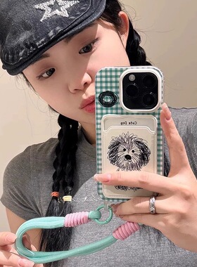 一体卡包卡通涂鸦狗狗适用Realme真我GTNEO5se手机壳GT6插卡套V13防摔v11腕带Q3S挂绳Q3I软壳PRO防摔V25/GT5