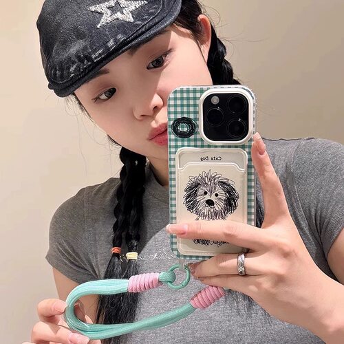 一体卡包卡通涂鸦狗狗适用Realme真我GTNEO5se手机壳GT6插卡套V13防摔v11腕带Q3S挂绳Q3I软壳PRO防摔V25/GT5