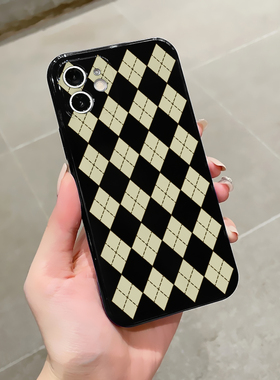 ins复古棋盘格适用华为nova5手机壳8pro硅胶6se/9光面3i黑色4e/7