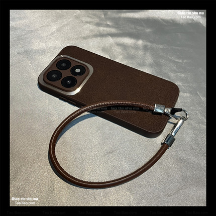 手提短绳简约小众秋冬五金圈皮纹FIND X9/X8s+适用OPPO Reno13/12手机壳X7Ultra全包11腕带8pro深棕11女9PRO