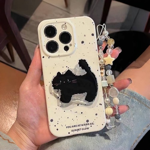 ins可爱奶白波墨猫咪适用三星S25/NOTE20手机壳S24/S23新款22链条s21+女e创意Ultra全包A51高级感A52防摔A32