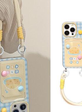 蓝色格纹芝士Y200适用VIVO X100手机壳X80/X90S新款S18/30卡包Y52S挂绳X60小众S17硅胶Y200套Y78m+女S16插卡